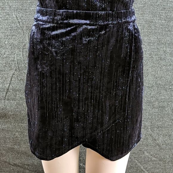 Emerald Sundae Sparkly Blue Velvet Skort Romper - Picture 2 of 14